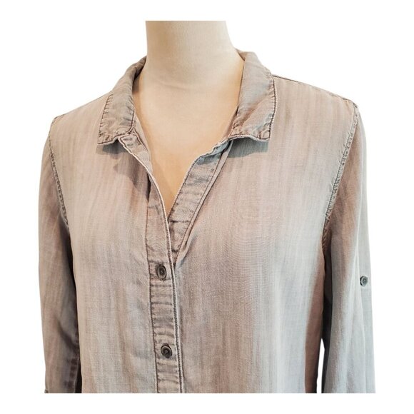 CLOTH & STONE Anthropologie SZ M Gray Chambray Button-Down Casual Shirt Dress - Picture 2 of 8